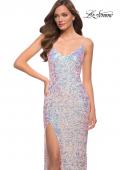 Picture of: Iridescent Long Sequin Dress with V Neckline in Pink, Style 29936, Detail Picture 4