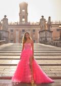 Picture of: Neon Tiered Ruffle Tulle Prom Dress with Rhinestone Embellished Bodice in Pink, Style: 32335, Detail Picture 4