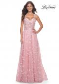 Picture of: Floral Embellished A-Line Dress with Bustier Illusion Top in Pink, Style: 31996, Detail Picture 5