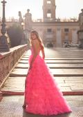 Picture of: Neon Tiered Ruffle Tulle Prom Dress with Rhinestone Embellished Bodice in Pink, Style: 32335, Detail Picture 5