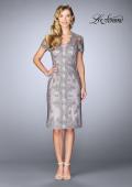 Picture of: Short Lace Dress with Illusion Back and Neckline in Pink/Gray, Style: 24931, Main Picture
