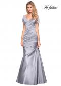 Picture of: Long Satin Gown with Elegant Ruching in Platinum, Style: 26947, Main Picture