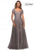 Picture of: A-line Dress with Lace Detail and Sheer Cap Sleeves in Platinum, Style: 28091, Main Picture