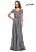 Picture of: Long Chiffon Dress with Lace Bodice and Pockets in Platinum, Style: 27098, Detail Picture 8