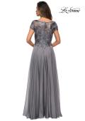 Picture of: Short Sleeve Metallic Lace Evening Dress with Chiffon Skirt, Style: 27924, Detail Picture 8