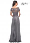 Picture of: Long Chiffon Dress with Lace Bodice and Pockets in Platinum, Style: 27098, Detail Picture 9