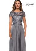 Picture of: Short Sleeve Metallic Lace Evening Dress with Chiffon Skirt, Style: 27924, Detail Picture 9