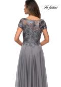 Picture of: Short Sleeve Metallic Lace Evening Dress with Chiffon Skirt, Style: 27924, Detail Picture 10