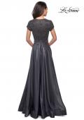 Picture of: Short Sleeve Satin Gown with Embellished Bodice in Platinum, Style: 26447, Back Picture