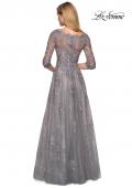 Picture of: Long Lace Gown with Sheer Sleeves and Pockets in Platinum, Style: 26959, Back Picture