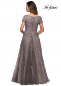 Picture of: A-line Dress with Lace Detail and Sheer Cap Sleeves in Platinum, Style: 28091, Back Picture