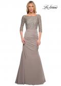Picture of: Gathered Mermaid Satin Gown with Lace Top in Platinum, Style: 24926, Detail Picture 1