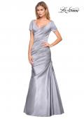 Picture of: Long Satin Gown with Elegant Ruching in Platinum, Style: 26947, Detail Picture 1