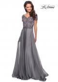 Picture of: Long Chiffon Dress with Lace Bodice and Pockets in Platinum, Style: 27098, Detail Picture 1