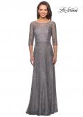 Picture of: Long Lace Dress with Empire Waist and 3/4 Sleeves in Platinum, Style: 27857, Detail Picture 1
