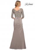 Picture of: Gathered Mermaid Satin Gown with Lace Top in Platinum, Style: 24926, Detail Picture 2