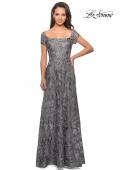 Picture of: Floor Length Short Sleeve Lace Gown in Platinum, Style: 26582, Detail Picture 2