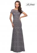 Picture of: Floor Length Lace Gown with Short Sleeves in Platinum, Style: 26875, Detail Picture 2