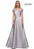 Picture of: Long A Line Off the Shoulder Gown with Pockets in Platinum, Detail Picture 2