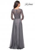 Picture of: Floor Length Chiffon Dress with Lace Sleeves in Platinum, Style: 27153, Detail Picture 2