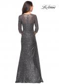 Picture of: Floor Length Sequin Gown wtih Ruching and Sleeves in Platinum, Style: 28065, Detail Picture 2