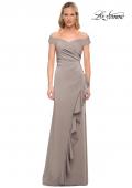 Picture of: Off the Shoulder Jersey Evening Gown with Ruffle Skirt Detail in Platinum, Detail Picture 2