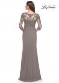 Picture of: Long Evening Gown with Lace Illusion Sleeves and Neckline in Platinum, Style: 30385, Detail Picture 2
