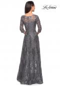 Picture of: Long Lace Dress with Sequins and Sheer 3/4 Sleeves in Platinum, Style: 27885, Detail Picture 3