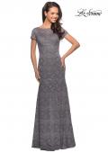 Picture of: Floor Length Lace Gown with Short Sleeves in Platinum, Style: 26875, Detail Picture 4