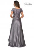 Picture of: V-neck Jersey Floor Length Gown with Short Sleeves in Platinum, Style: 27033, Detail Picture 5