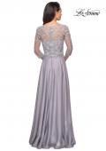 Picture of: Floor Length Satin Dress with Lace Detail and Pockets in Platinum, Style: 27235, Detail Picture 5