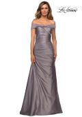 Picture of: Off the Shoulder Satin Evening Dress with Pleating, Style: 28103, Detail Picture 5