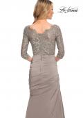 Picture of: Gathered Mermaid Satin Gown with Lace Top in Platinum, Style: 24926, Detail Picture 6
