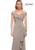 Picture of: Off the Shoulder Jersey Evening Gown with Ruffle Skirt Detail in Platinum, Detail Picture 6