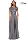 Picture of: Short Sleeve Metallic Lace Evening Dress with Chiffon Skirt, Style: 27924, Detail Picture 7