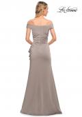 Picture of: Off the Shoulder Jersey Evening Gown with Ruffle Skirt Detail in Platinum, Detail Picture 7