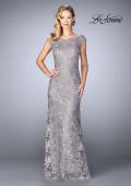 Picture of: Long Metallic Lace Prom Dress with Boat neck in Platinum, Style: 24860, Main Picture