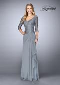 Picture of: Crepe Chiffon Gown with Lace Sweetheart Neckline in Platinum, Style: 24857, Detail Picture 1