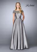 Picture of: A-line Mikado Gown with Sheer Beaded Top in Platinum, Style: 24883, Detail Picture 1