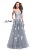 Picture of: Long Floral Lace Ball Gown with Tulle Skirt in Platinum, Style: 26236, Main Picture