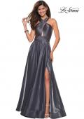 Picture of: Tone Tone Satin Dress with Wrap Around High Neckline in Platinum, Style: 27151, Main Picture