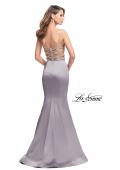 Picture of: Mermaid Prom Dress with Beaded Top and Strappy Back in Platinum, Style: 24691, Back Picture