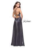 Picture of: Two Tone A-line Gown with Lace Bodice and Leg Slit in Platinum, Style: 25907, Back Picture