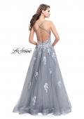 Picture of: Long Floral Lace Ball Gown with Tulle Skirt in Platinum, Style: 26236, Back Picture