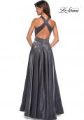 Picture of: Tone Tone Satin Dress with Wrap Around High Neckline in Platinum, Style: 27151, Back Picture