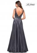 Picture of: Satin Prom Gown with beaded Bust and Pockets in Platinum, Style: 27205, Back Picture