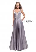 Picture of: Satin Prom Dress with A Line Skirt and Beaded Belt in Platinum, Style: 24821, Detail Picture 1