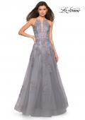 Picture of: Tulle Prom Dress with Lace Bodice and Strappy Back in Platinum, Style: 27143, Detail Picture 1