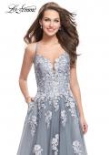 Picture of: Long Floral Lace Ball Gown with Tulle Skirt in Platinum, Style: 26236, Detail Picture 2