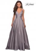 Picture of: Long Mikado Ball Gown with V Front and Back in Platinum, Style: 27202, Detail Picture 2